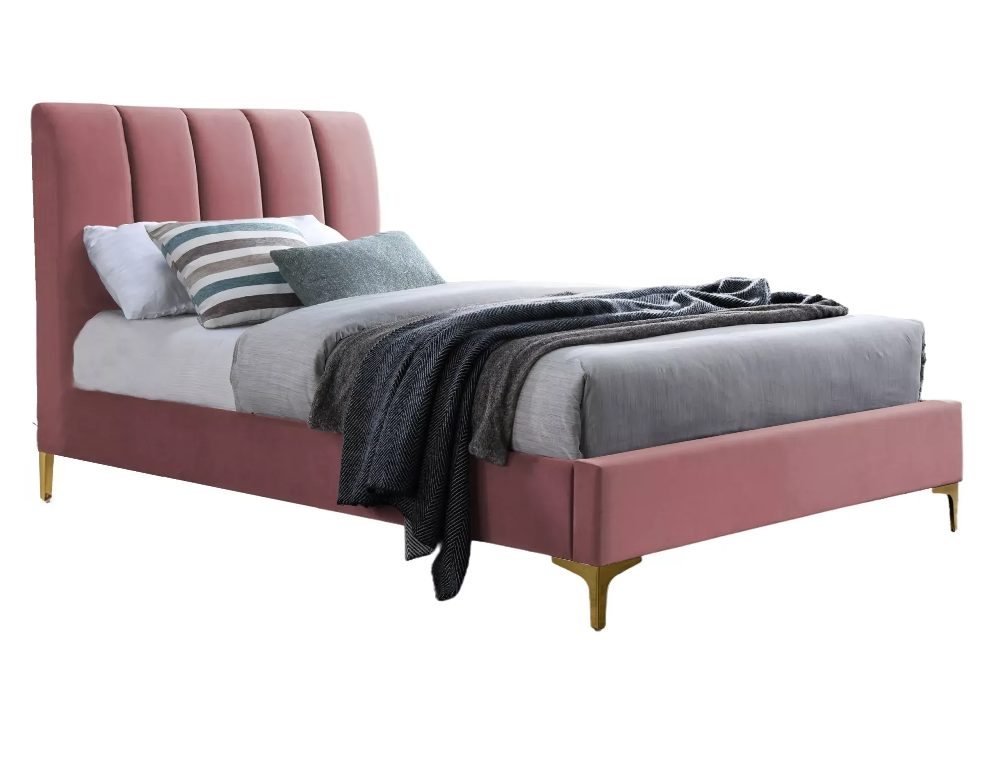 Łóżko tapicerowane MIRAGE VELVET 90x200 tap.185 antyczny róż złote nóżki