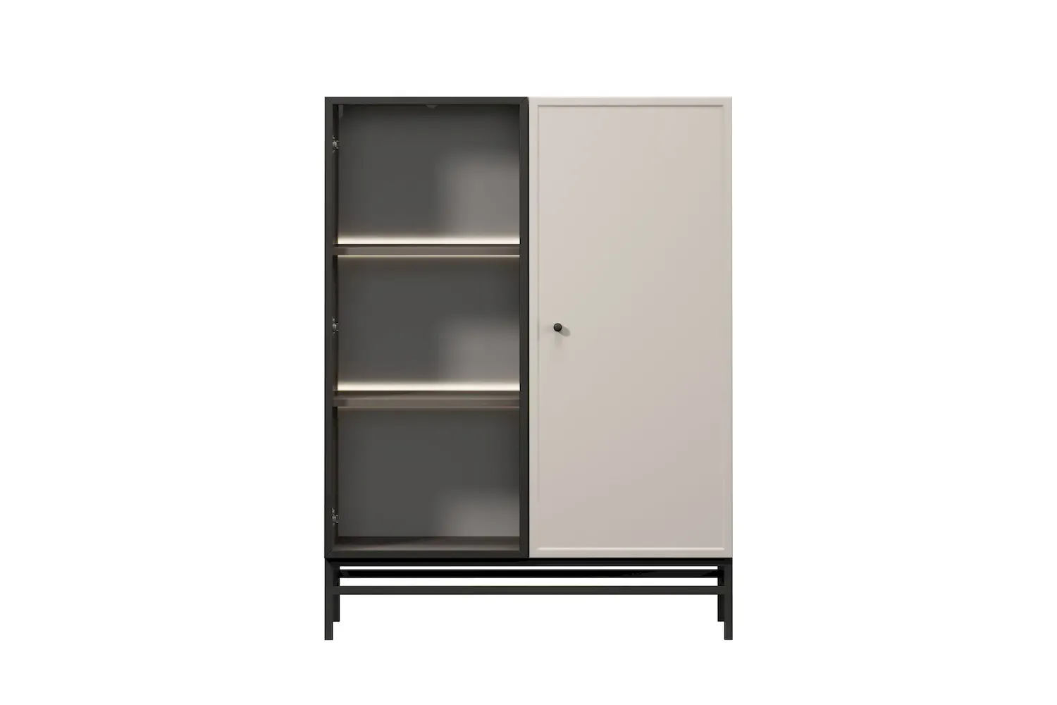 Witryna 2-drzwiowa LORINI 100 oświetlenie LED szkło Antosol - cashmere gałka czarna stelaż czarny - B_166736