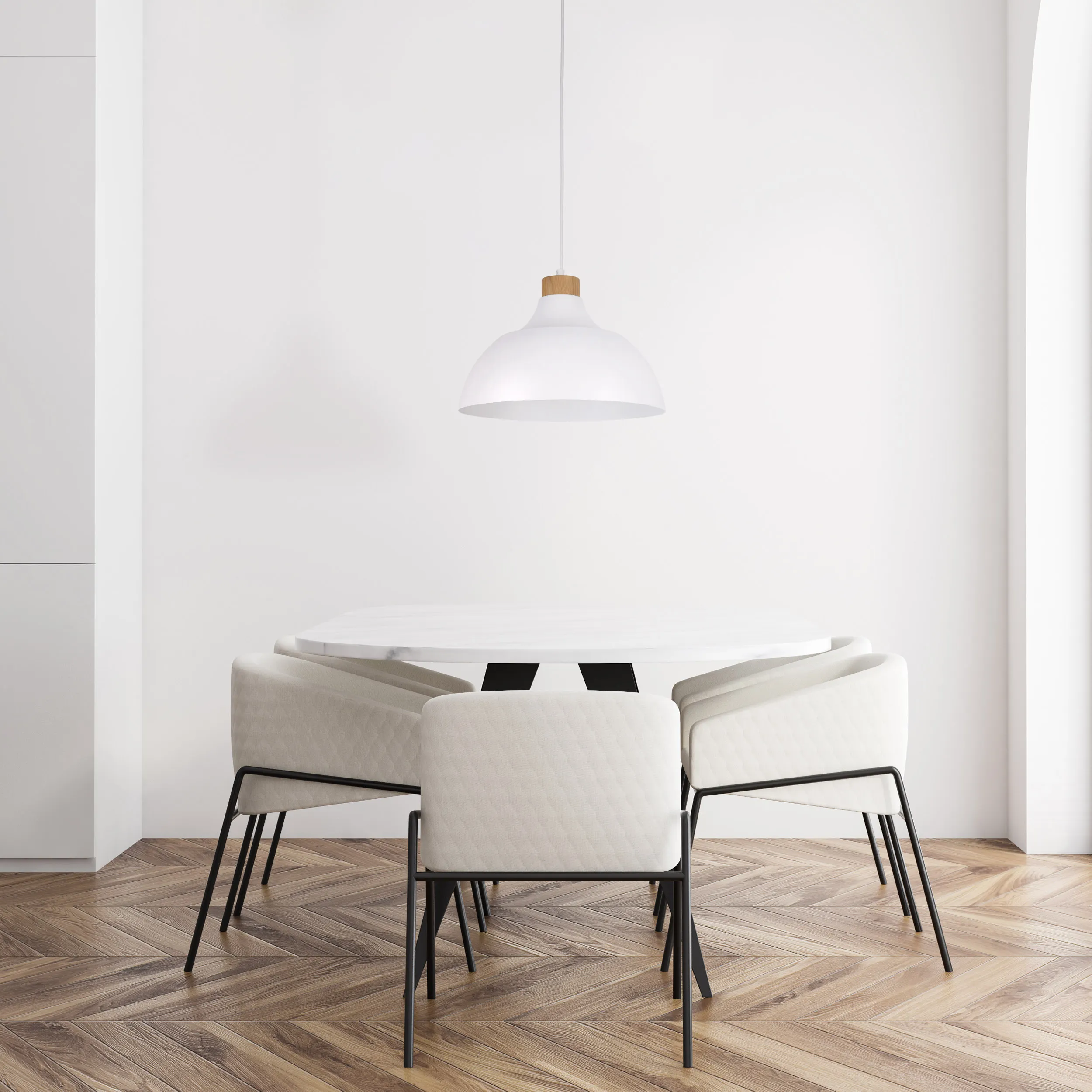 Lampa wisząca CAP biała z drewnianym elementem okrągła 170x34cm - TK_2070