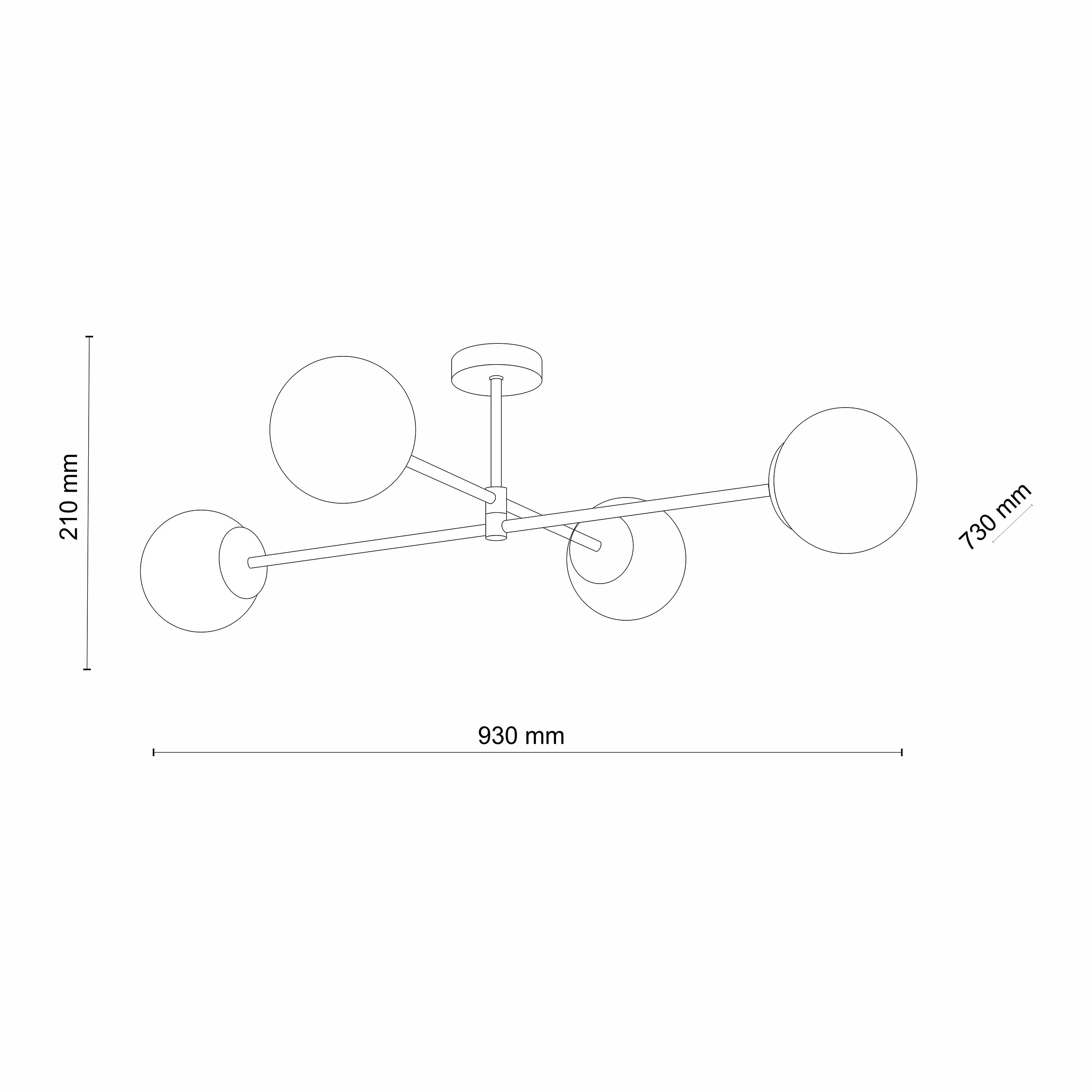 Lampa sufitowa CADIX złota z szklanymi okrągłymi kryształowymi kloszami 93x73x21cm - TK_4607