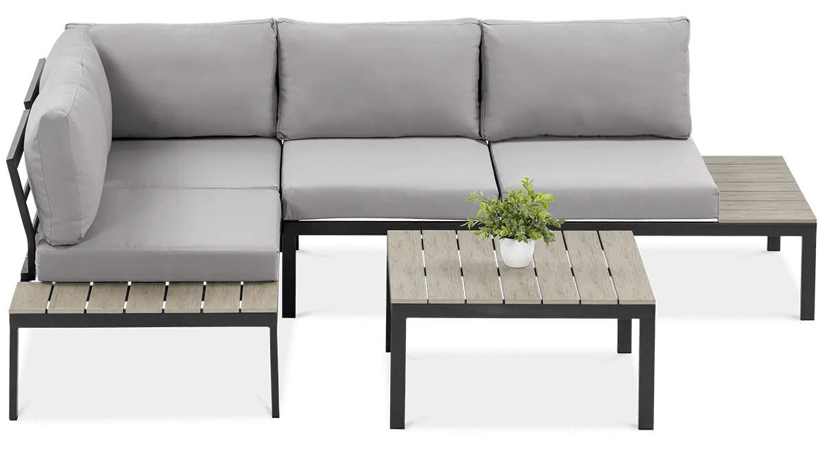 Narożnik ogrodowy modułowy ze stolikiem FREEMONT stalowy jasnoszary - FG001496