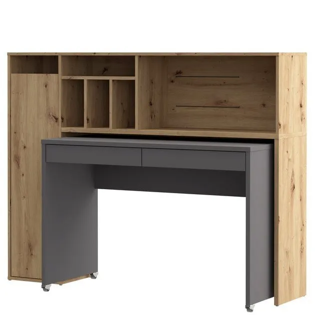 Biurko TRYNIDAD z regałem - dab artisan, szary - EGRB331L-C818