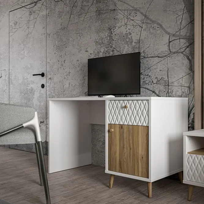 Biurko AKSANA z szafką i 1 szufladą - dąb mauvella, biały 60x120 cm - AKNB111R-M992