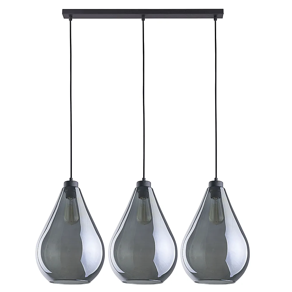 Lampa wisząca FUENTE czarna na listwie z ciemnymi transparentnymi szklanymi kloszami 130x114x24cm