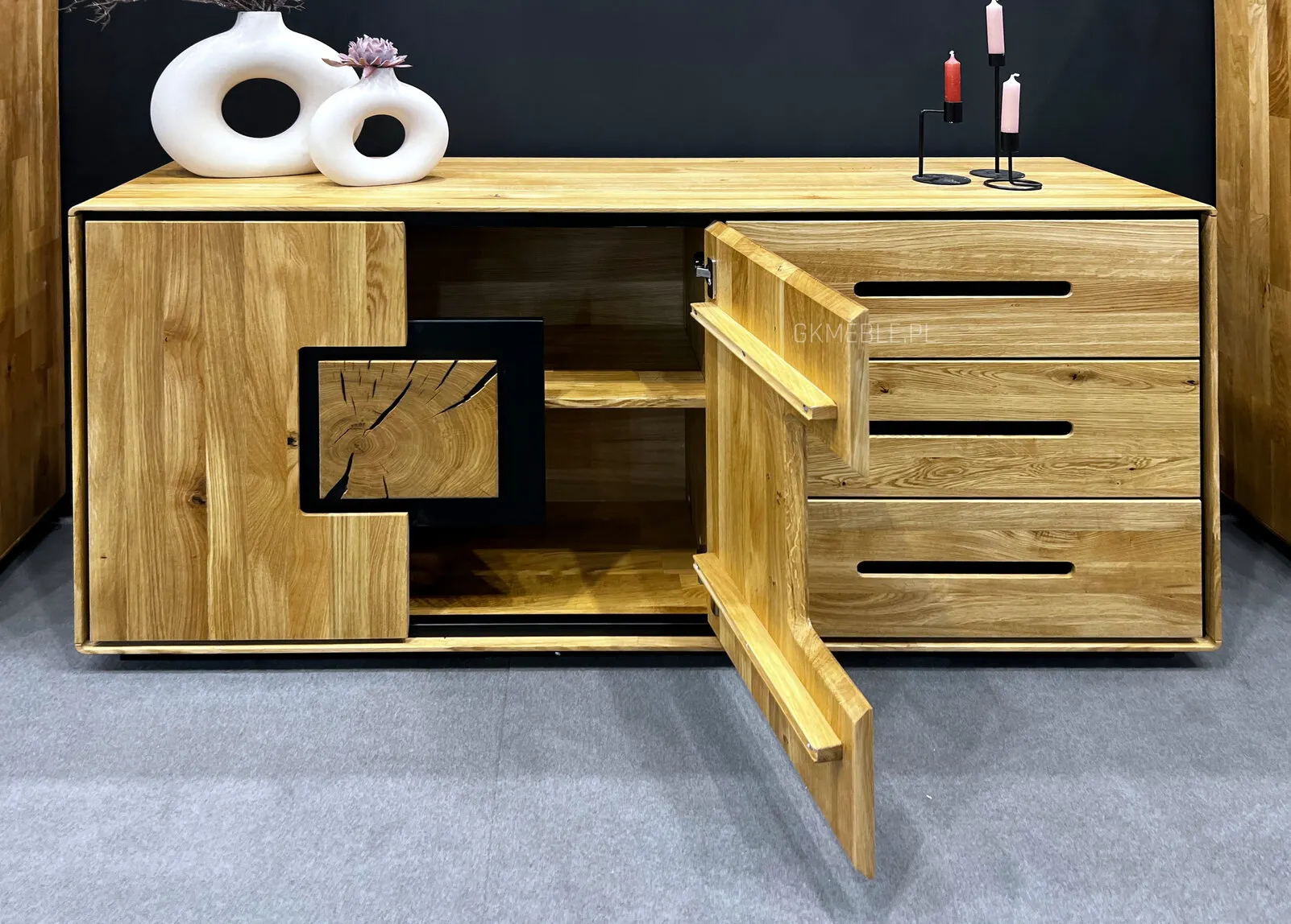 Komoda 1-drzwiowa z 3 szufladami dębowa MELLOW 145x77 - GK_103625301