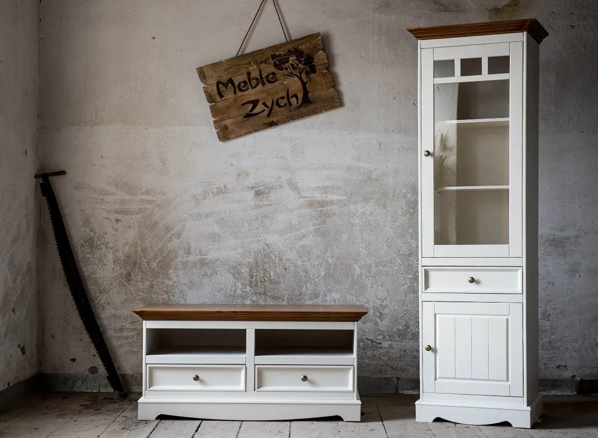 Szafka RTV z 2 szufladami BELLUNO ELEGANTE biała - dąb - PL009B/D