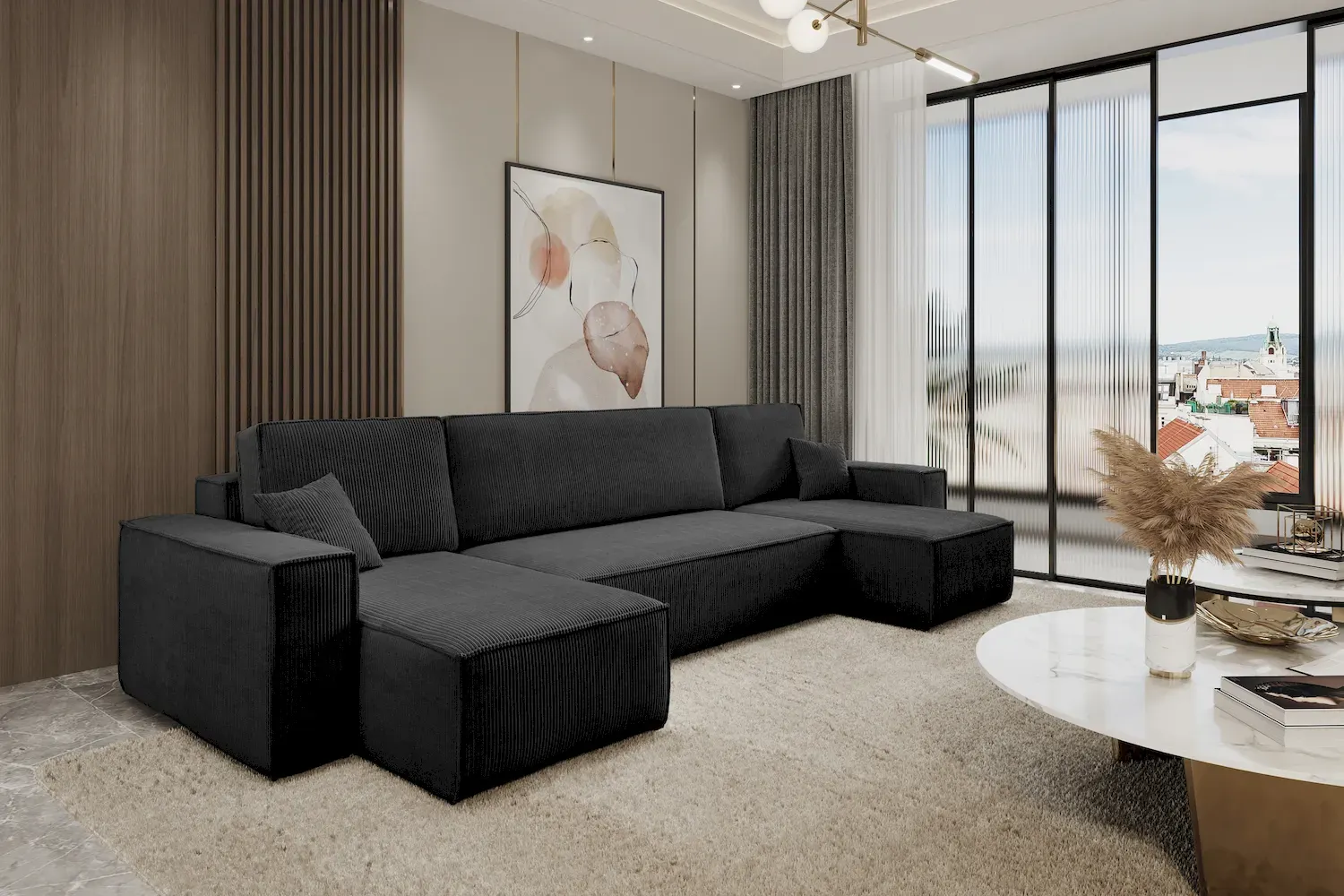 Narożnik uniwersalny KARL U rozkładany tkanina Poso 135 czarny