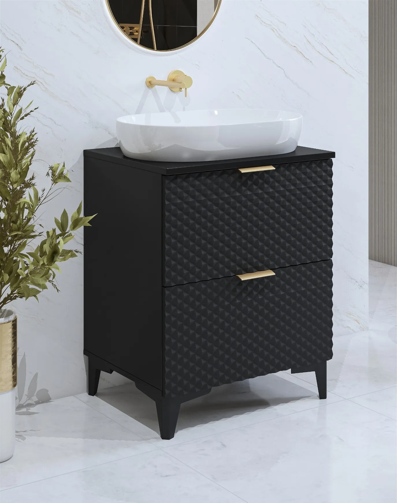 Szafka pod umywalkę LAURA wisząca z 2 szufladami 80 cm - czarna - 30W3NM48