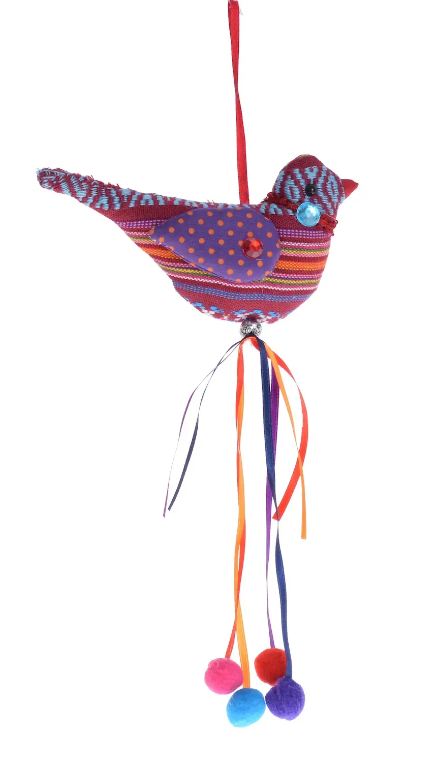Zawieszka PTASZEK materiałowy z frędzelkami wielokolorowy