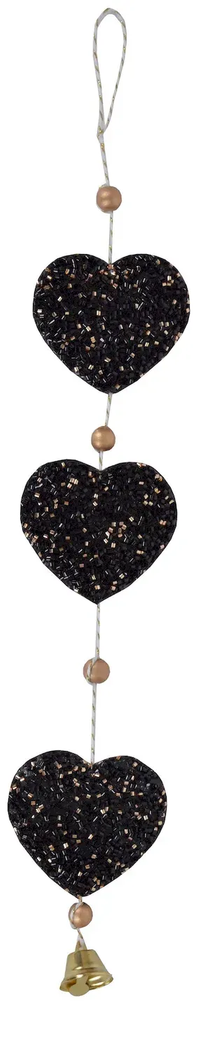 Sznur świąteczny Z SERCAMI I DZWONECZKIEM 282 czarny