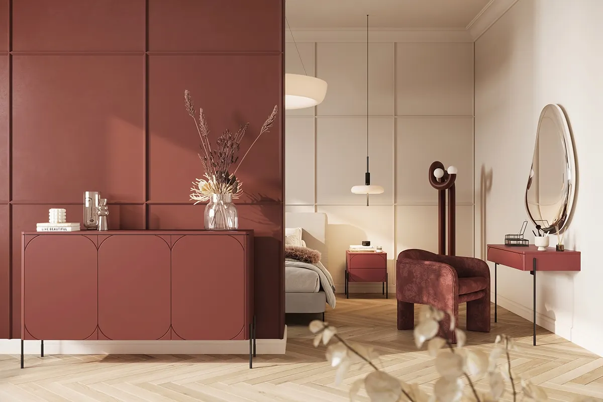 Szafka nocna z 2 szufladami SONATIA 45 - czerwony ceglany - czarne nogi - B_149229