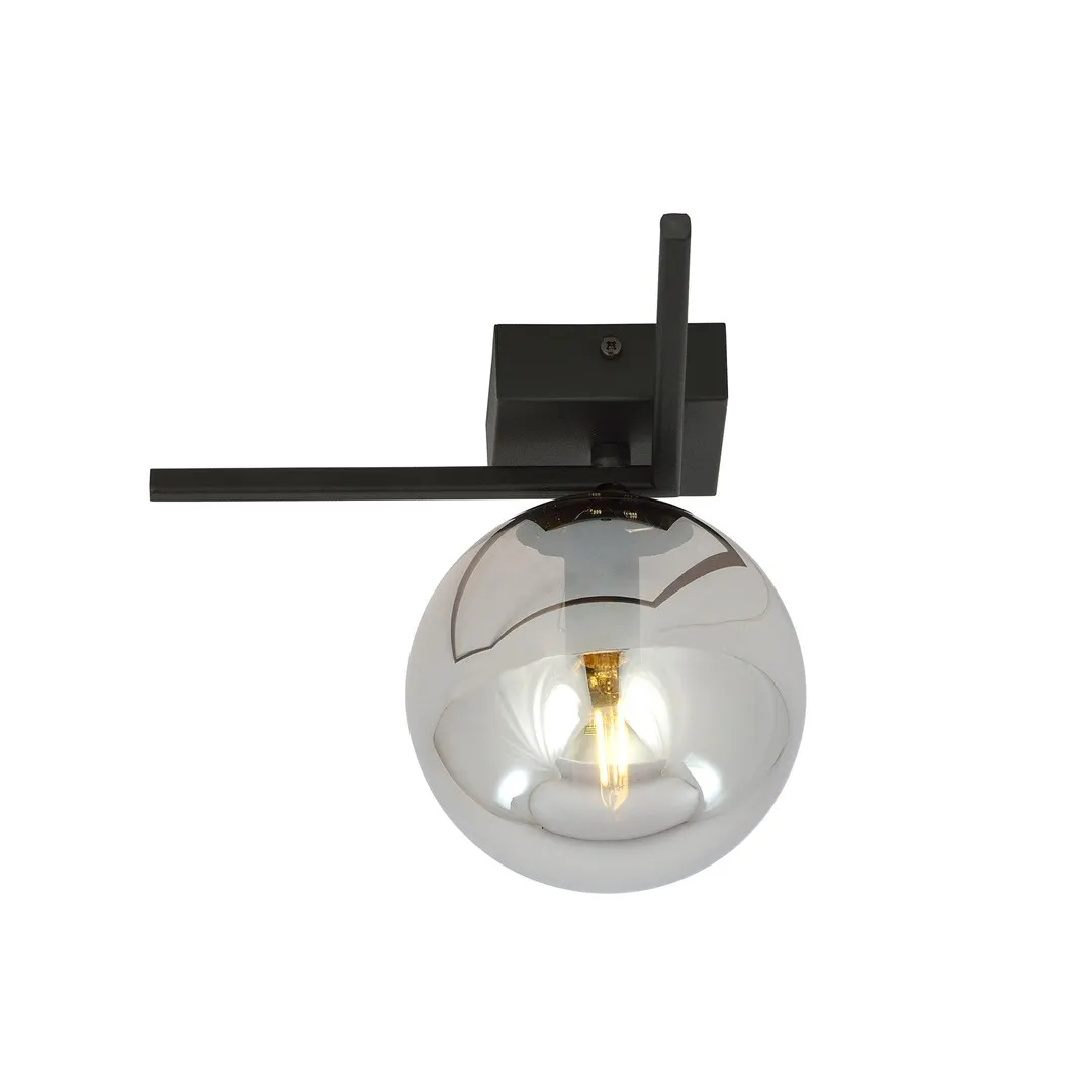 image lampa plafonowa, globowy żarówka, czarna półka, metalowy uchwyt, przezroczysta kula