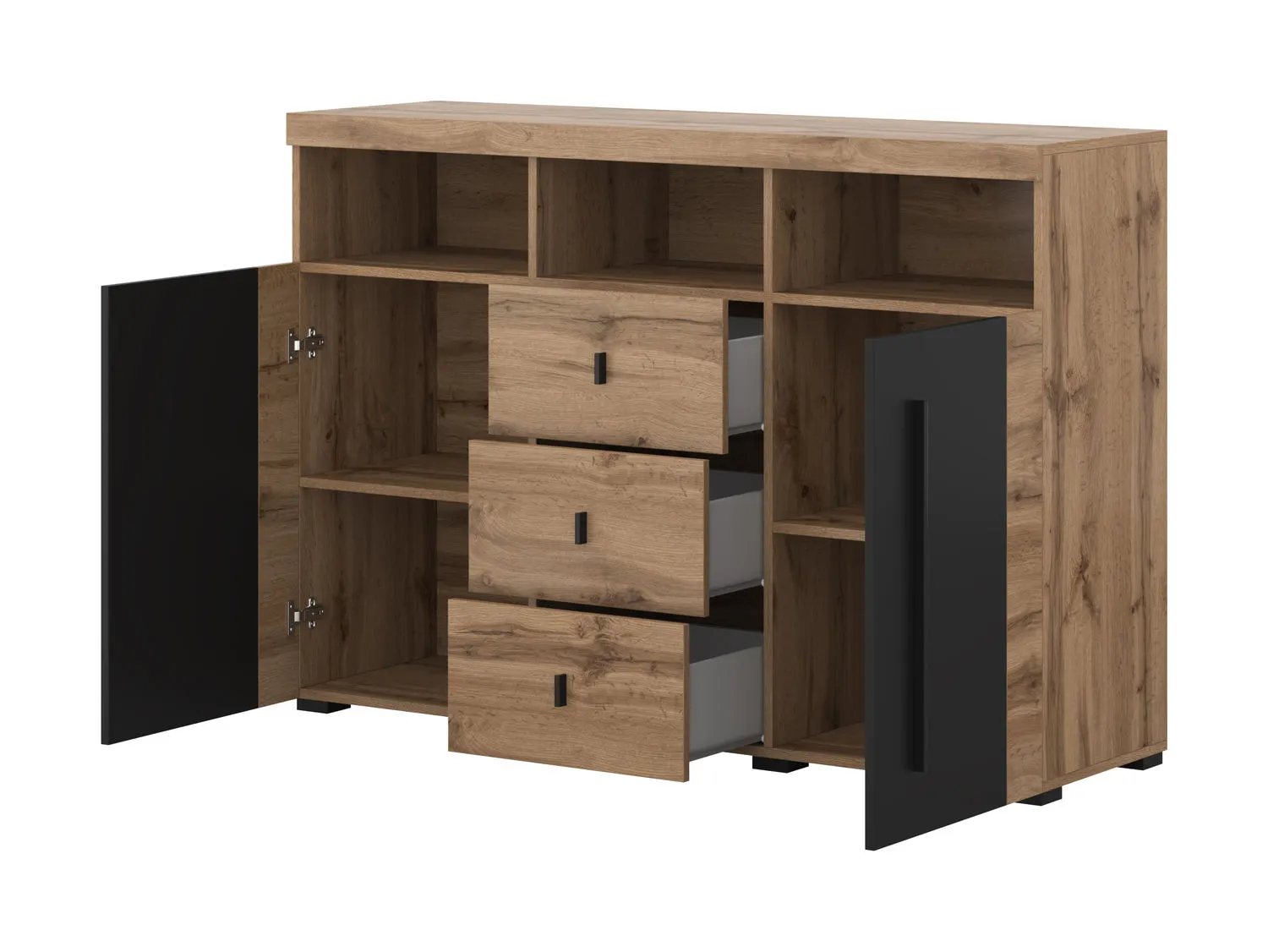 Komoda 2-drzwiowa z szufladami ROGER 2D3S (132cm) dąb wotan - 22N2ZH43