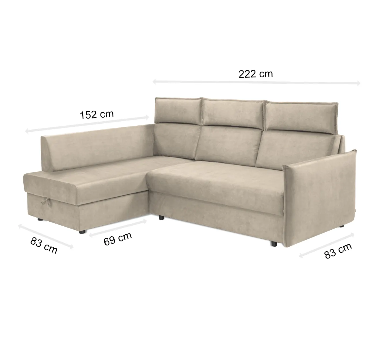 Narożnik z funkcją spania i pojemnikiem na pościel BEX NFPA P ZETTA 291 kremowy - BEX_NFPA_P_ZETTA_291