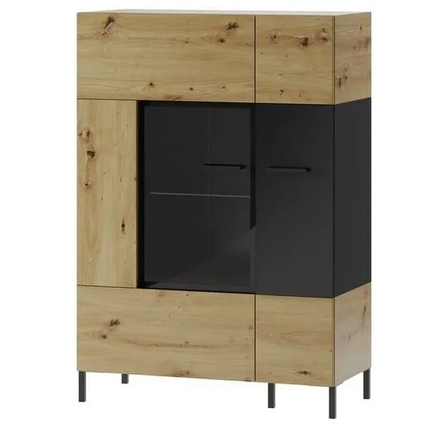 Witryna LUCAS 15 dwudrzwiowa dąb aristan czarna 130x90x42cm