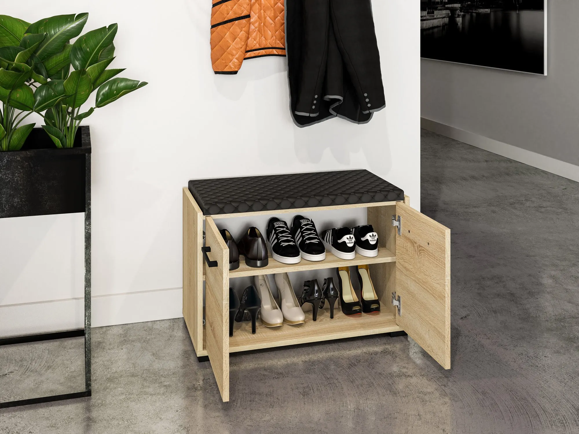 Szafka na buty 2-drzwiowa z siedziskiem CARO 02 Sonoma jasna 48x70x34 — zdjęcie 5