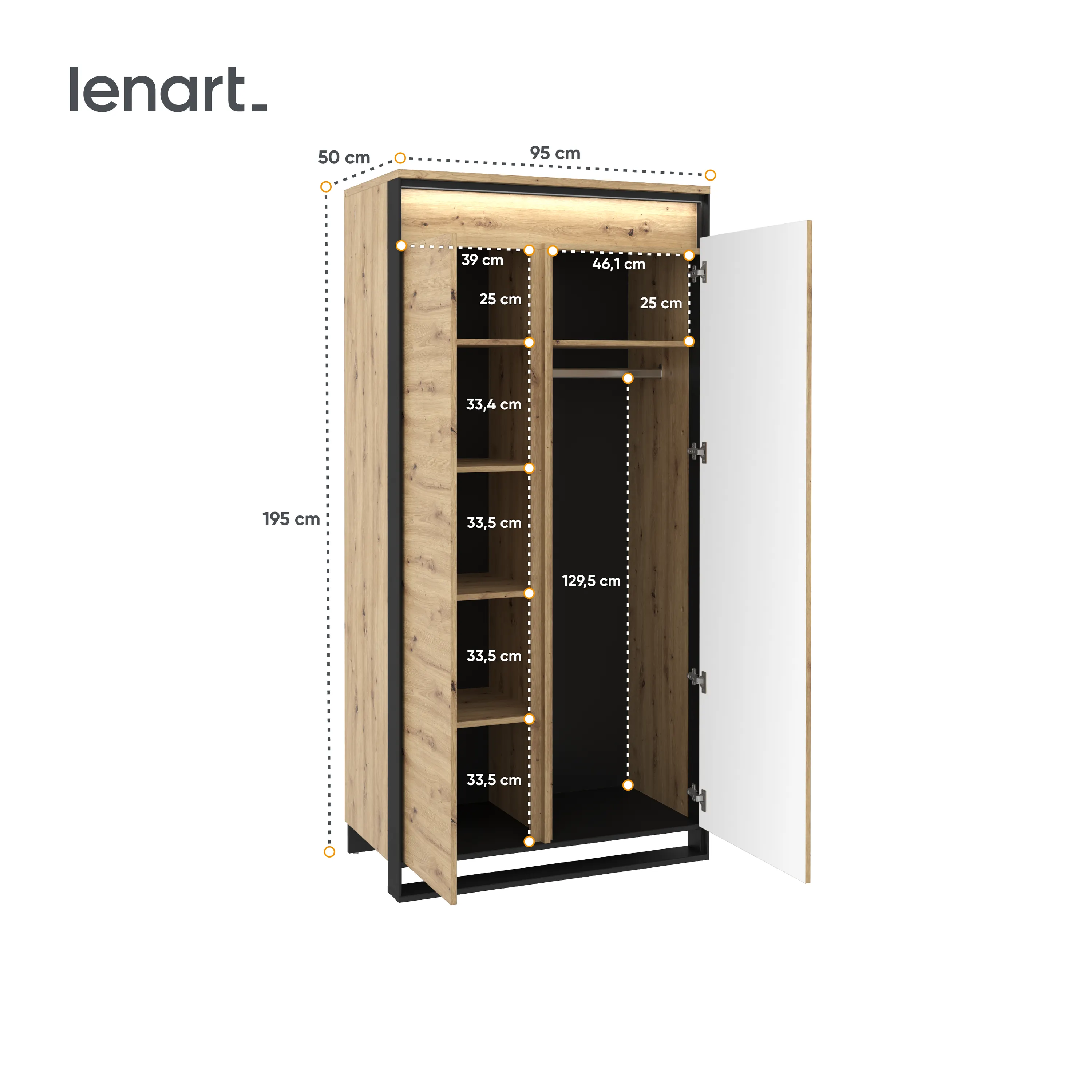 Szafa 2-drzwiowa 95cm LED Quant QA-01 dąb artisan/czarna - QA1DAC