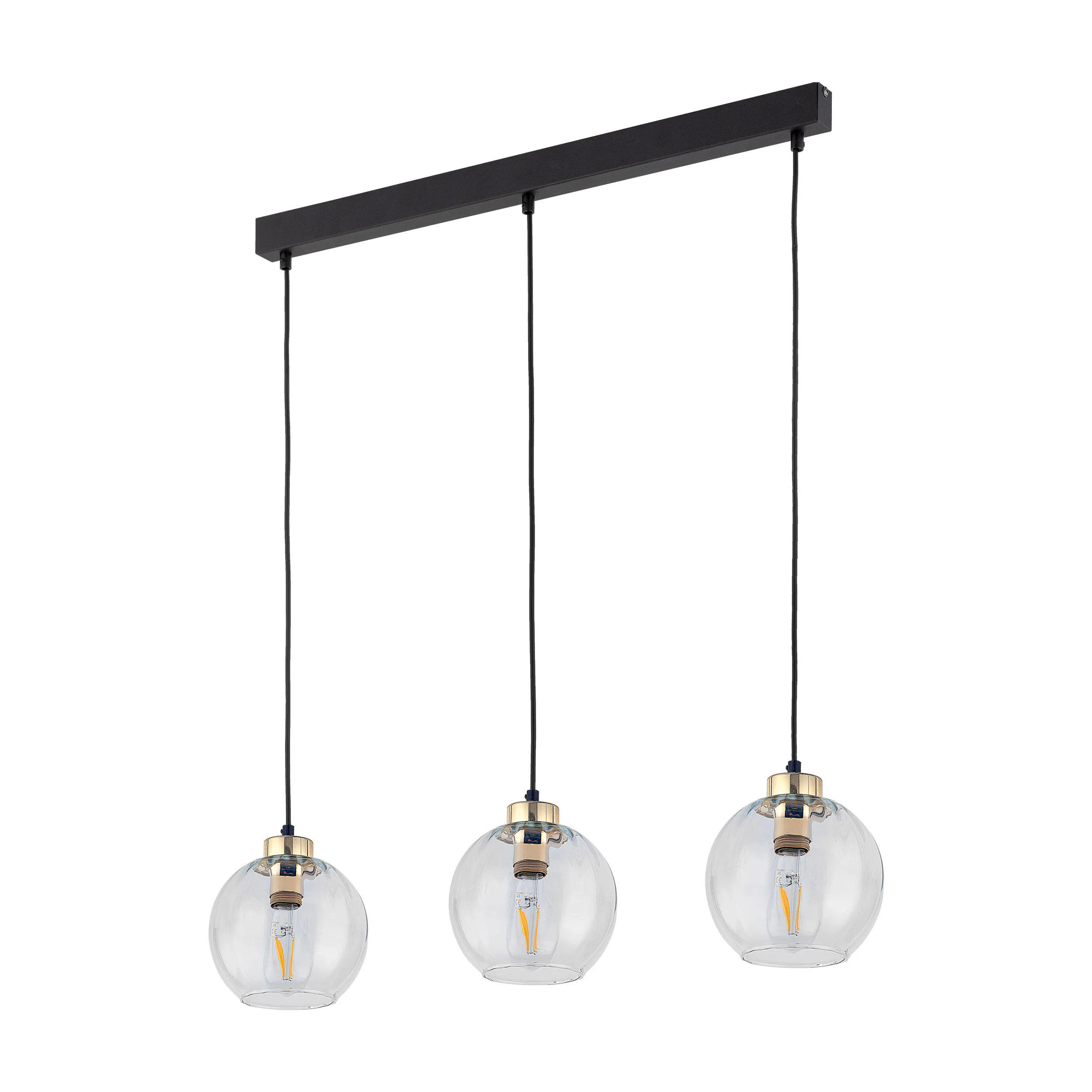 Lampa wisząca DEVI czarna ze złotymi elementami z transparentnymi szklanymi okrągłymi kloszami 120x81x18cm