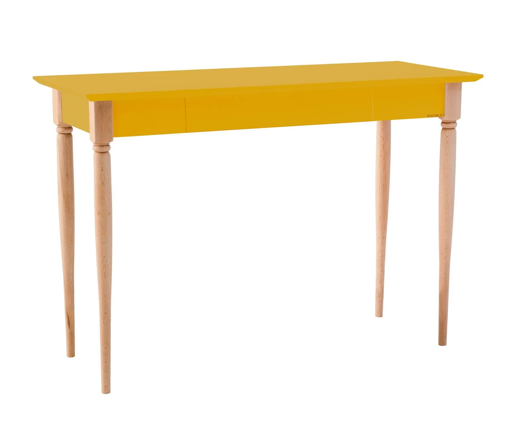 Biurko z szufladą MAMO 105x40 żółty blat/drewniane nogi