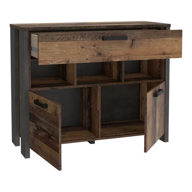 Komoda CLIF 2-drzwiowa z szufladą i wnękami - old wood vintage, beton - CLFK223-C546