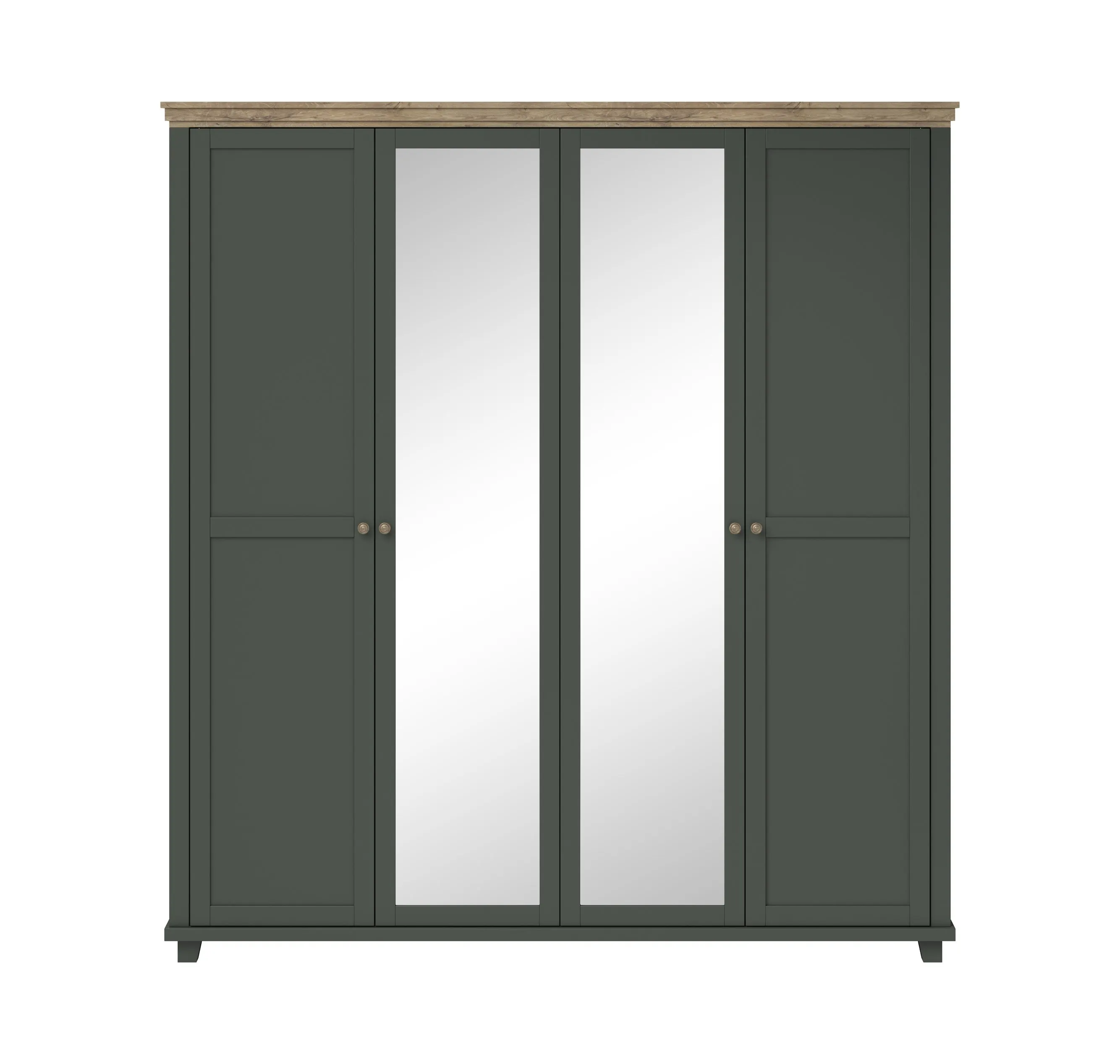 Szafa 4-drzwiowa z lustrem EVORA 216x200 ciemnozielona/dąb Lefkas