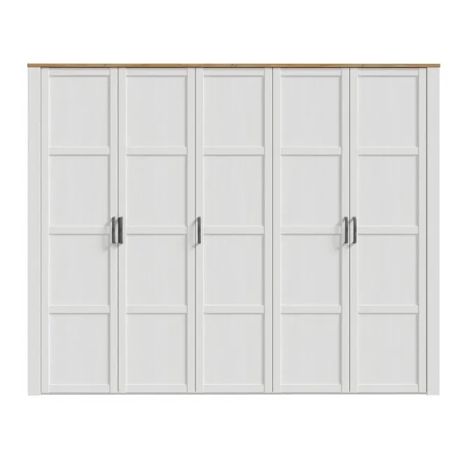 Szafa 5-drzwiowa z półkami i 2 drążkami CHISBURY - dąb riviera, modrzew jasny sibu - BHLS951-M482