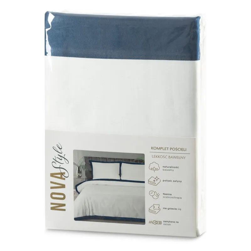 KOMPLET POŚCIELI LAURA 160 X 200 CM BIAŁY GRANATOWY - EU_436160
