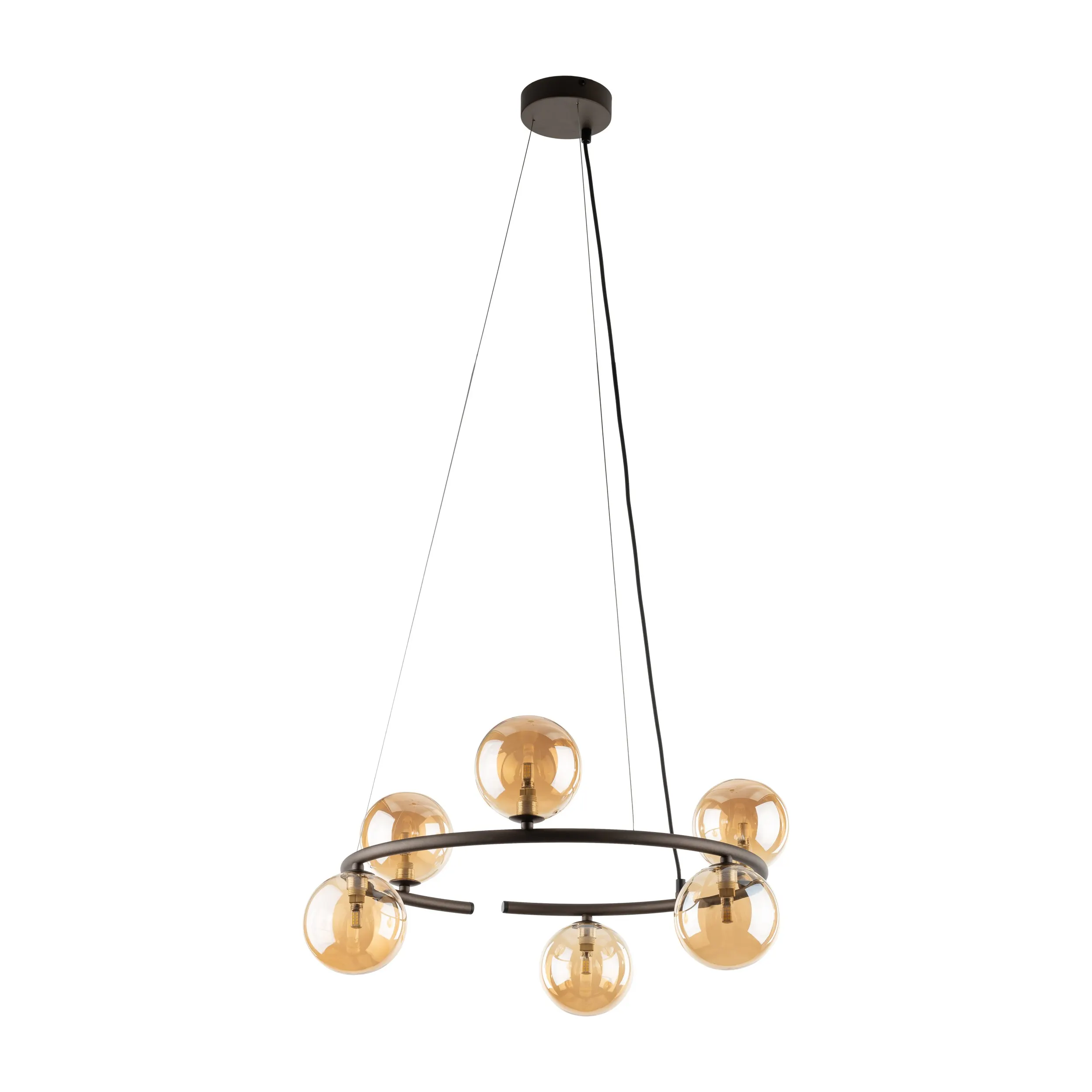 Lampa wisząca ANABELLE brązowa z brązowymi okrągłymi szklanymi kloszami 140x62cm - TK_6571