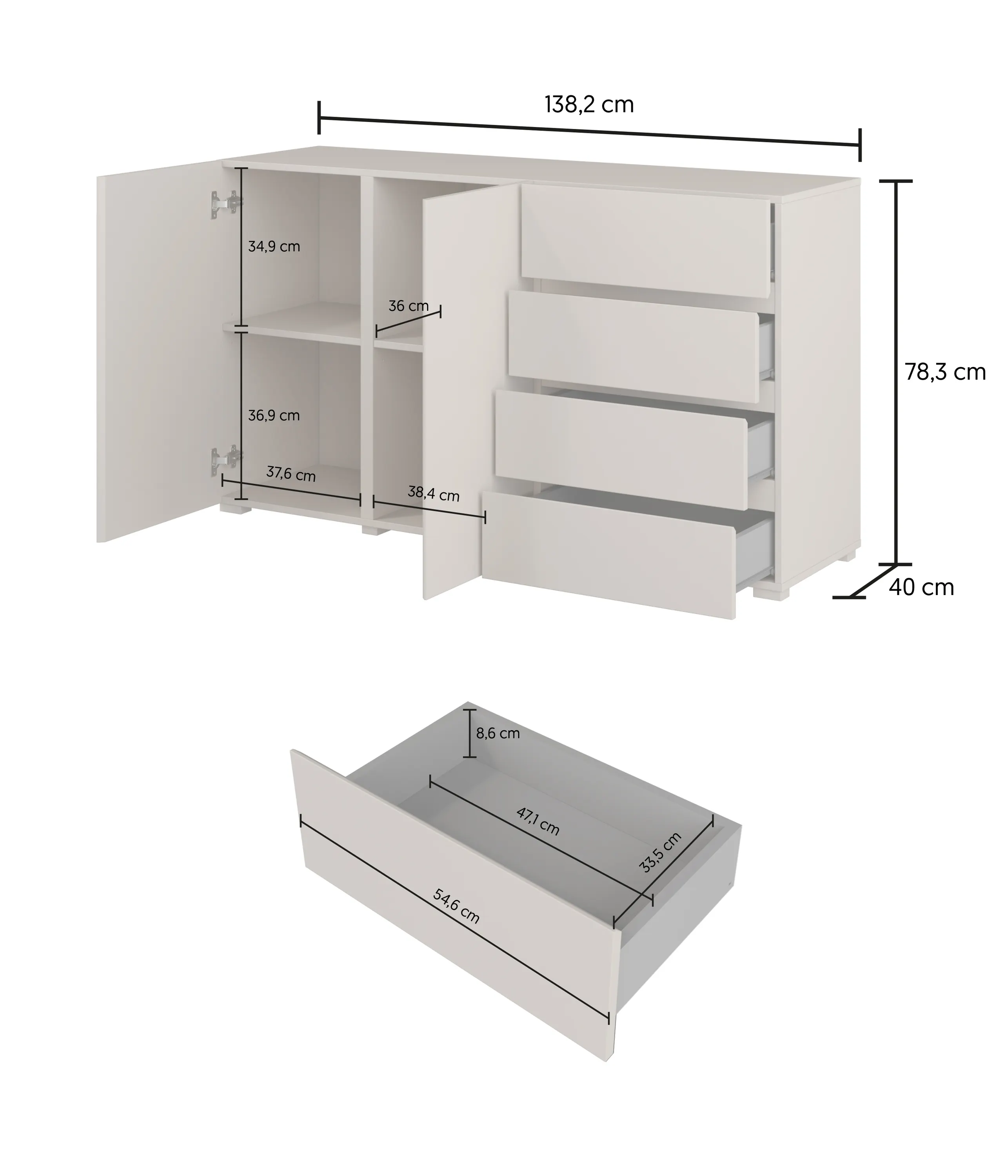 Szafka, Komoda, 3 szuflady, półki, meble