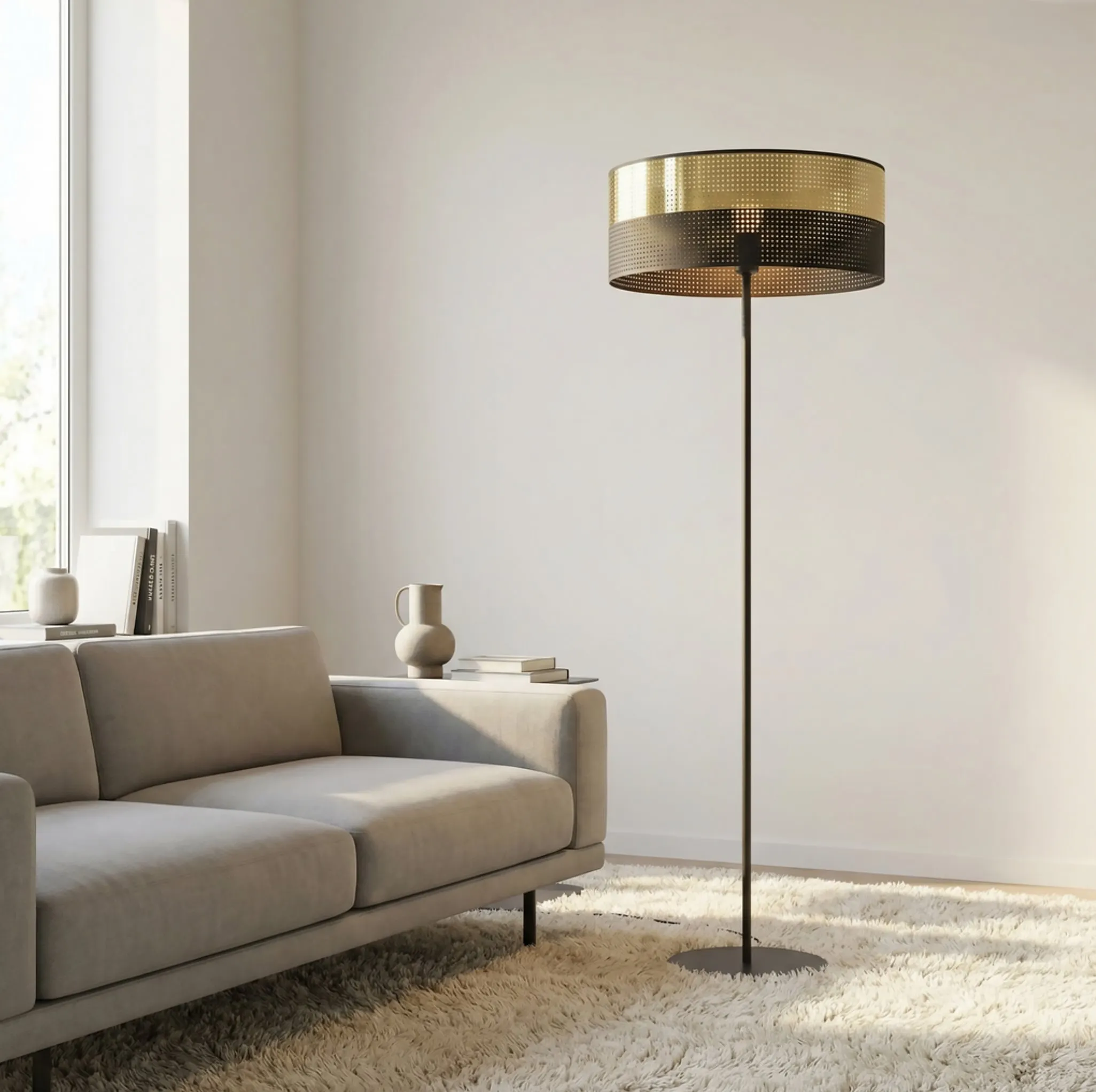 Lampa podłogowa LUX LP1 BL GOLD z abażurem czarna złota - 1649/LP1
