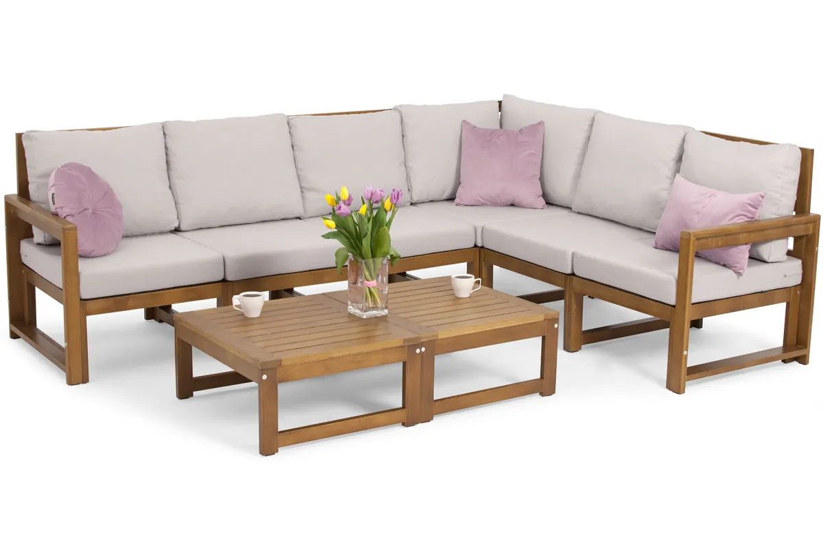 Narożnik ogrodowy XXL MALTA 6-osobowy+2 stoliki -jasny brąz, szary Narożnik ogrodowy XXL MALTA 6-osobowy+2 stoliki -jasny brąz, szary