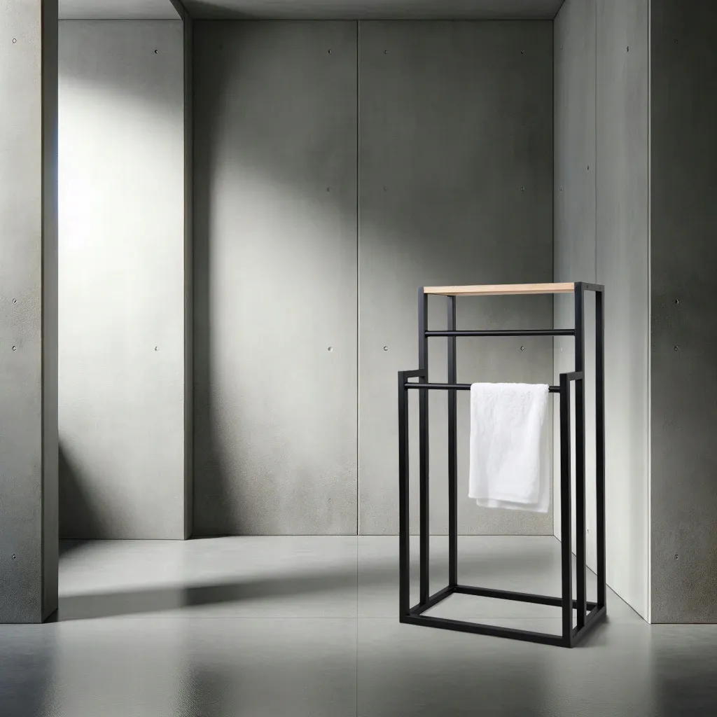 Wieszak na ręczniki metalowy TYLON 46x28x90 czarny naturalny - LD_TZ000383