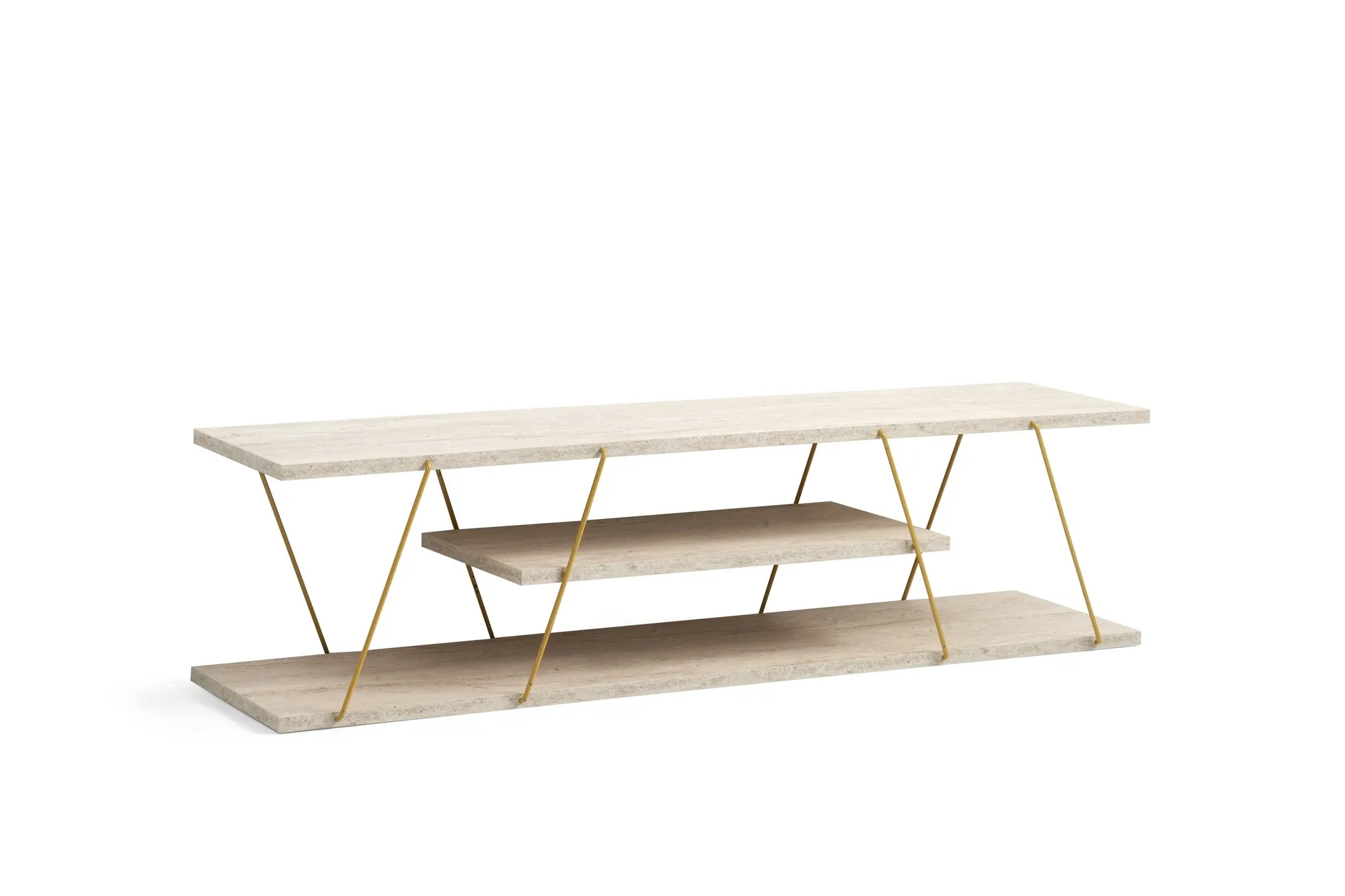 Stolik RTV z półką CANAZ V2 120 cm trawertyn złoty stelaż