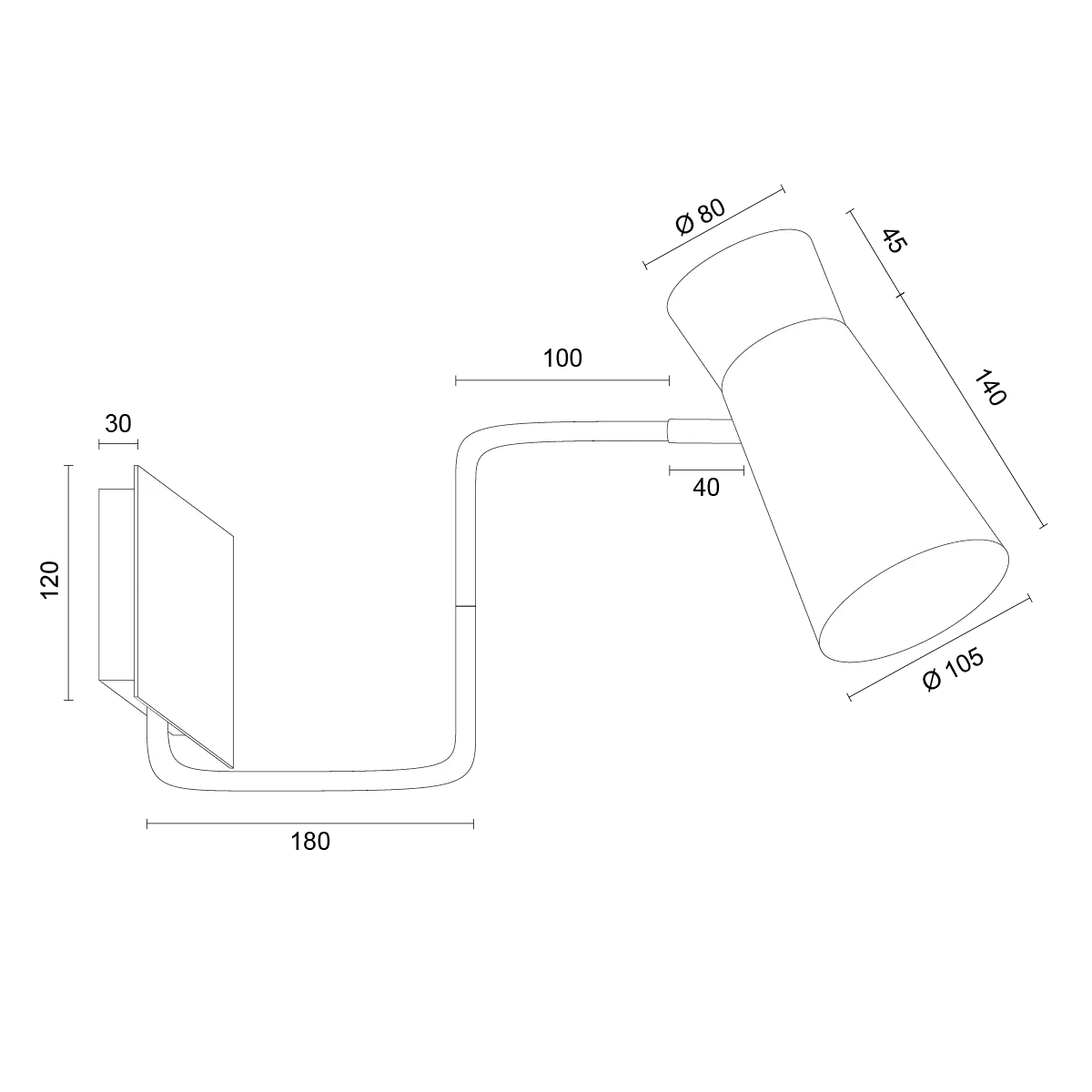 lampa, kinkiet, metalowy, oświetlenie, miniaturowa-wygięta-lampa