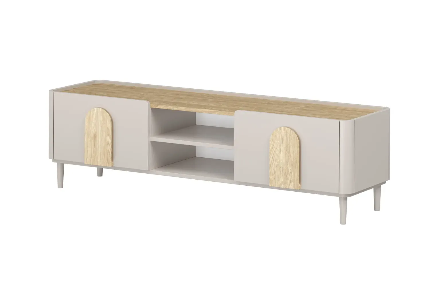 Szafka RTV z klapą i szufladą AMILIO 170 - cashmere dąb olejowany uchwyty dąb jasny nogi cashmere