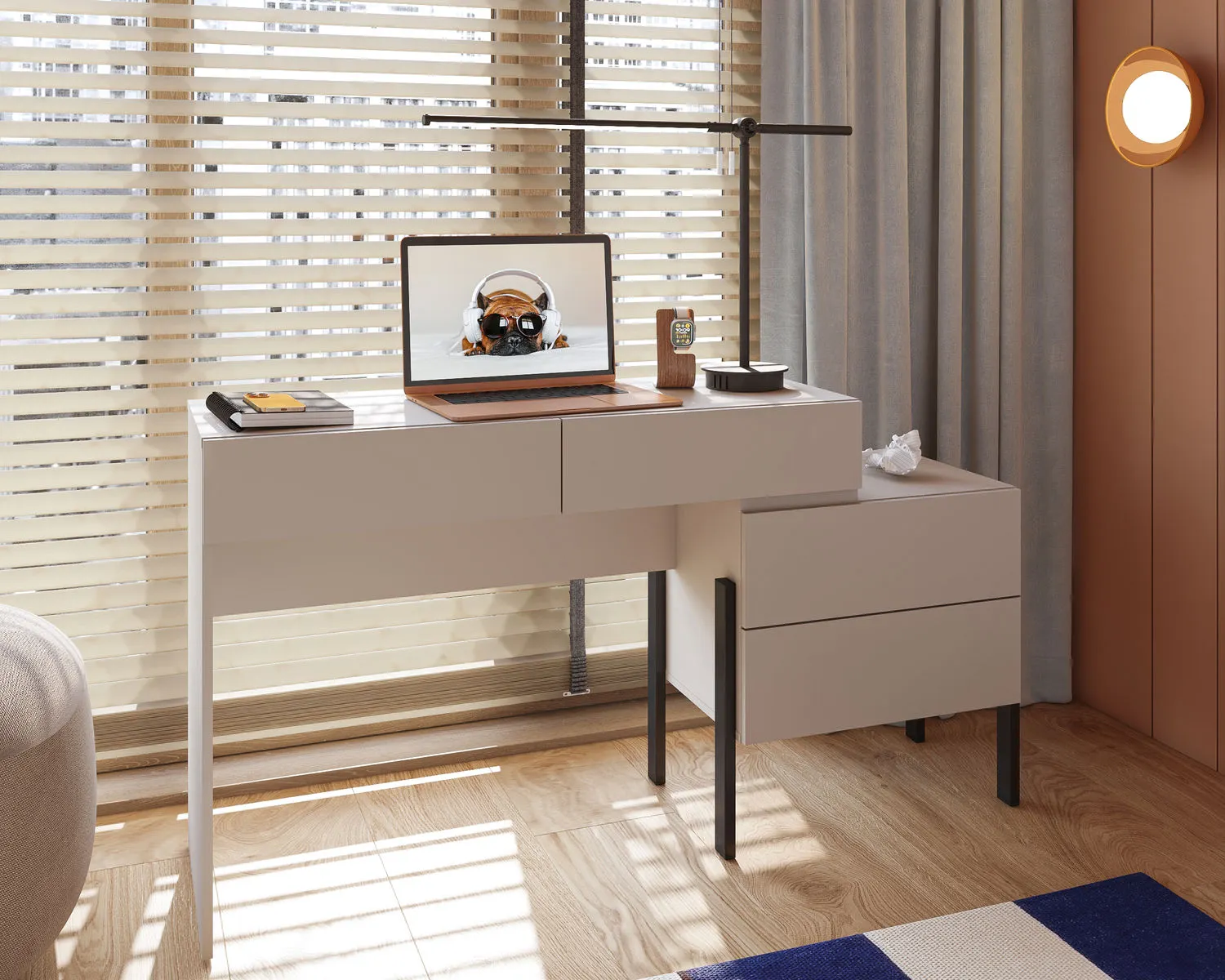 Toaletko-biurko z szufladami JUKON S 143 cm kaszmirowa - 24KSND03