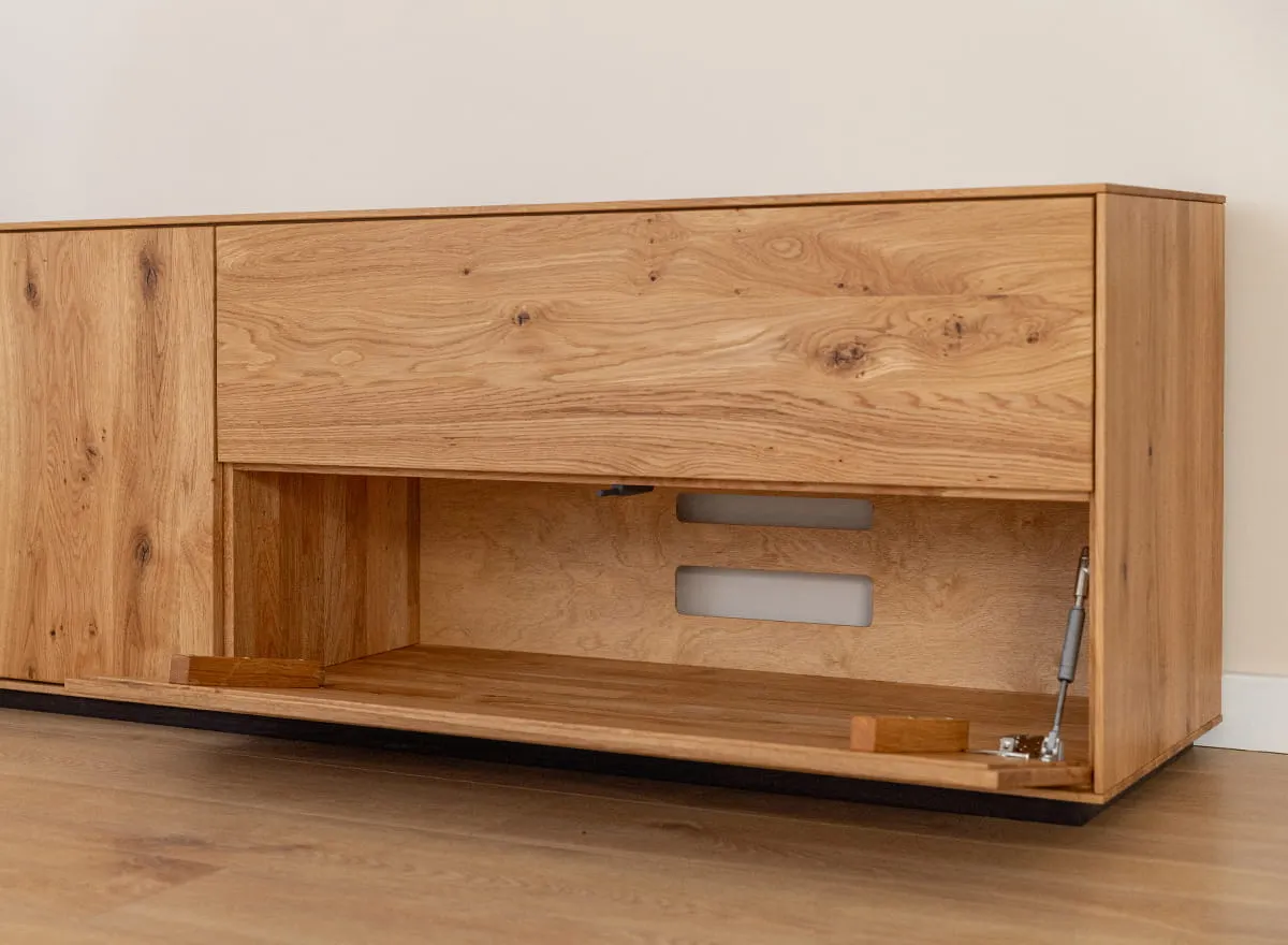 Komoda TV dębowa COLLODI olejowana szeroka 4-drzwiowa 185 cm - dąb olejowany - ZICOL07