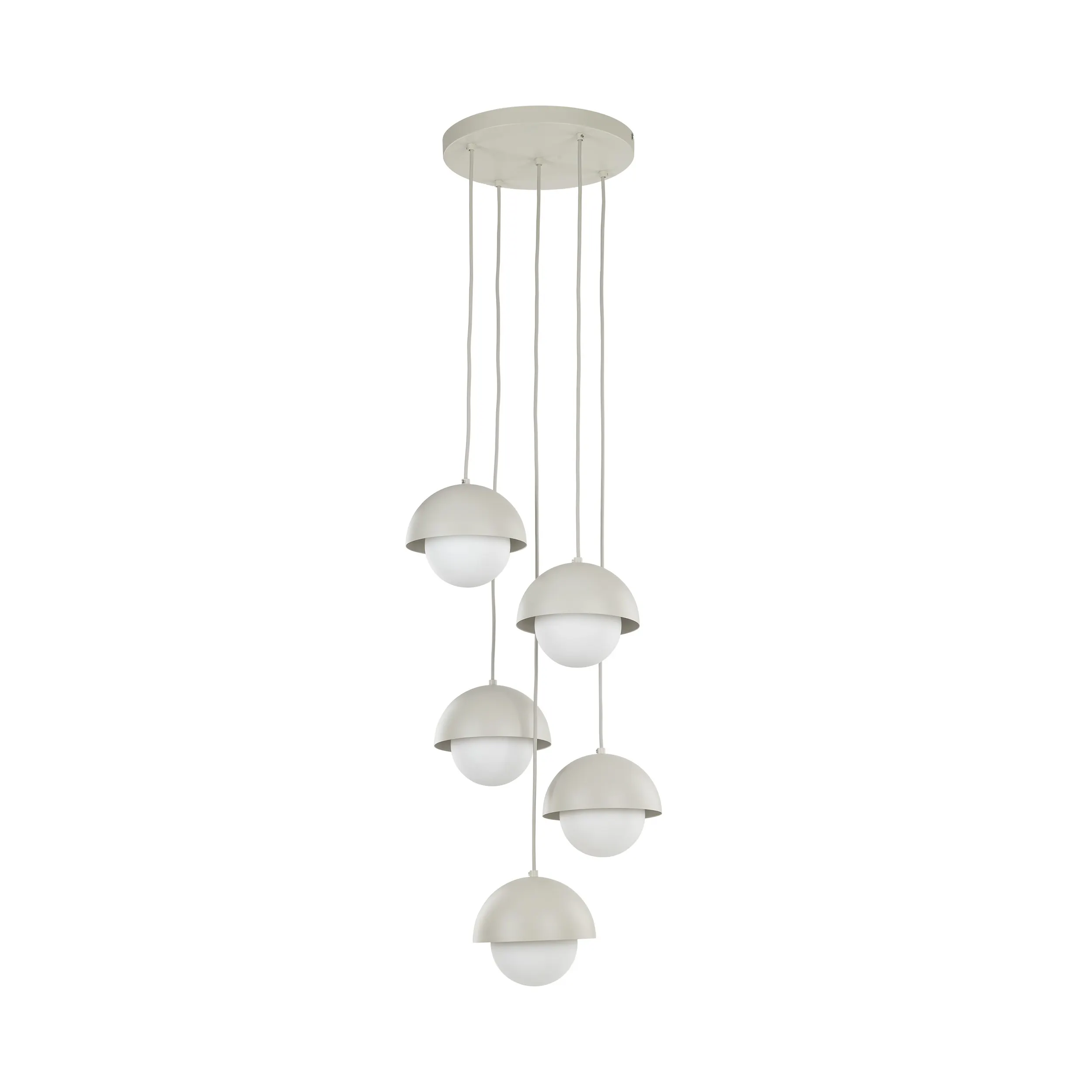 Lampa wisząca BONO beżowa z białymi okrągłymi szklanymi kloszami 140x32cm