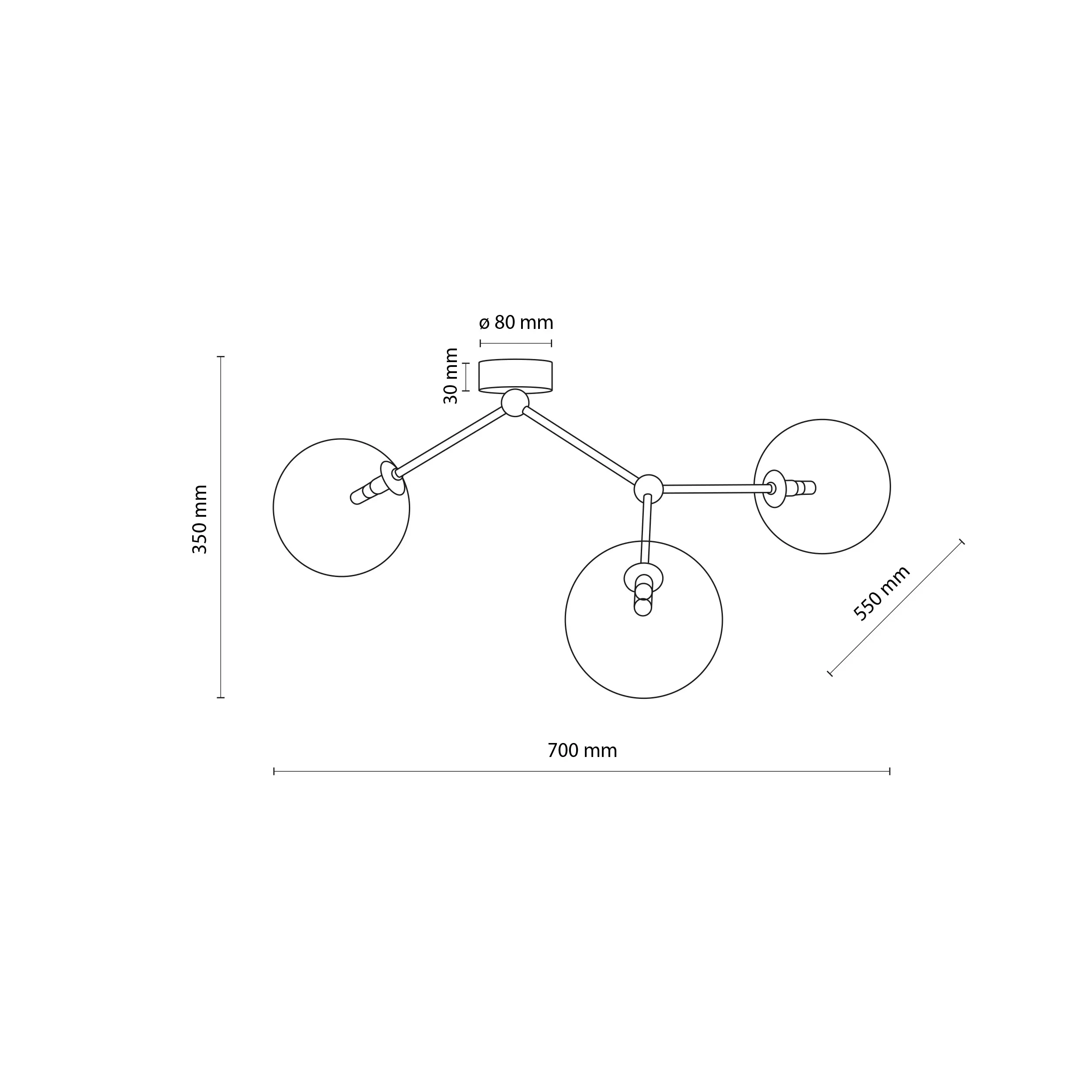 Lampa sufitowa FAIRY złota z transparentnymi okrągłymi szklanymi kloszami 70x55x35cm - TK_10069
