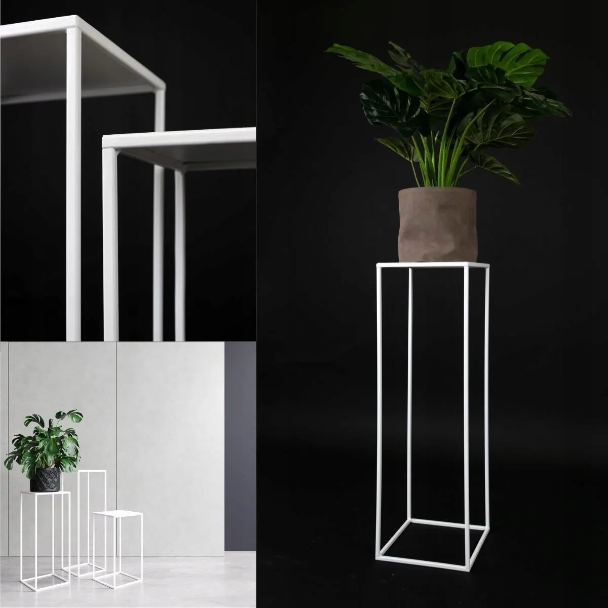 Kwietnik stojący metal drewno BREST L biały - LD_TZ000159