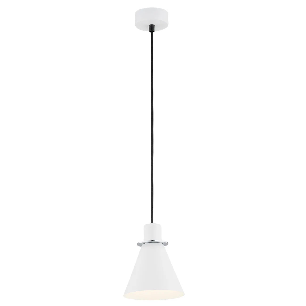 Lampa wisząca BEVERLY biała chromowana z czarnym przewodem 100x14cm Lampa wisząca BEVERLY biała chromowana z czarnym przewodem 100x14cm