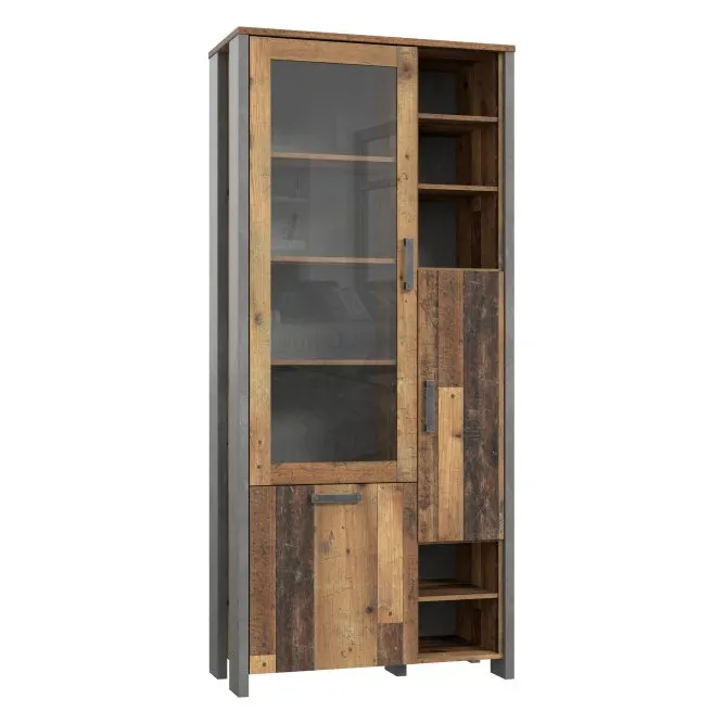 Witryna L CLIF 3-drzwiowa - old wood vintage, beton