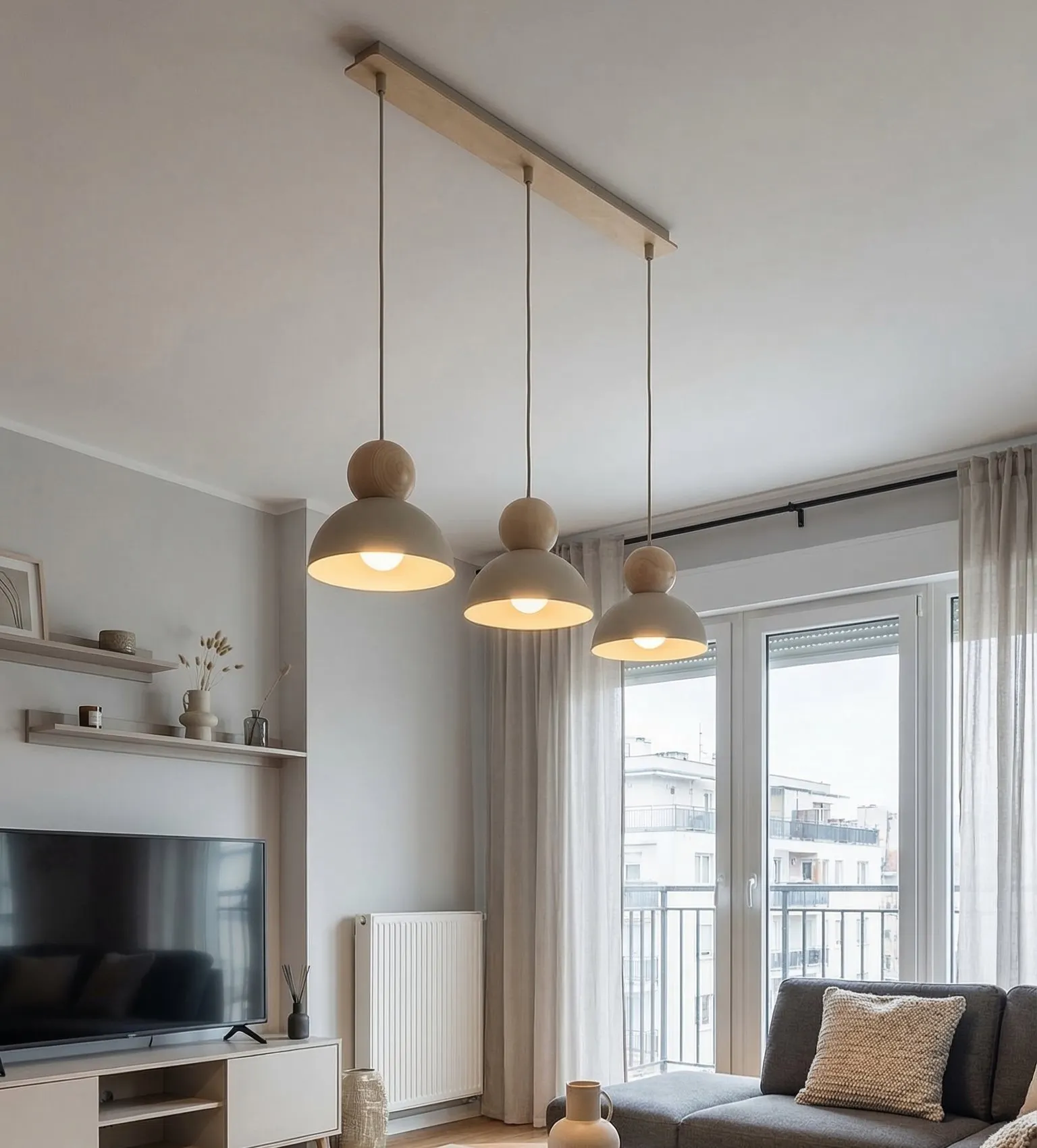Lampa wisząca prosta KAKI 3 beżowy naturalny - 1678/3