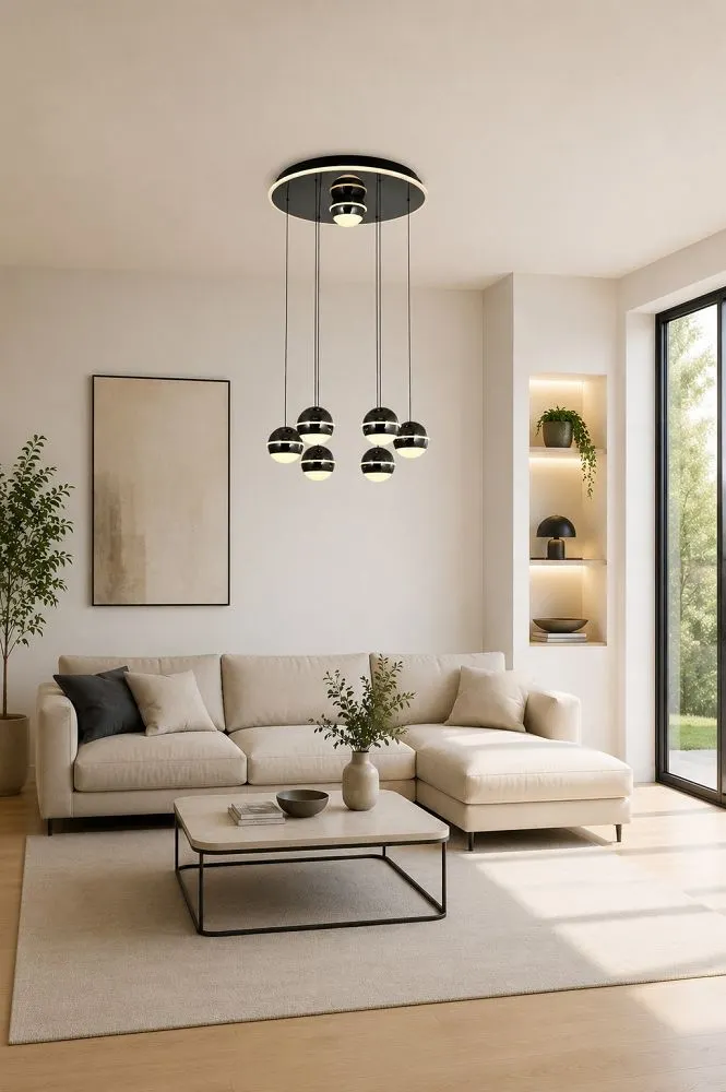 Lampa wisząca okrągła BIARRITZ 7 LED czarny chrom — zdjęcie 3