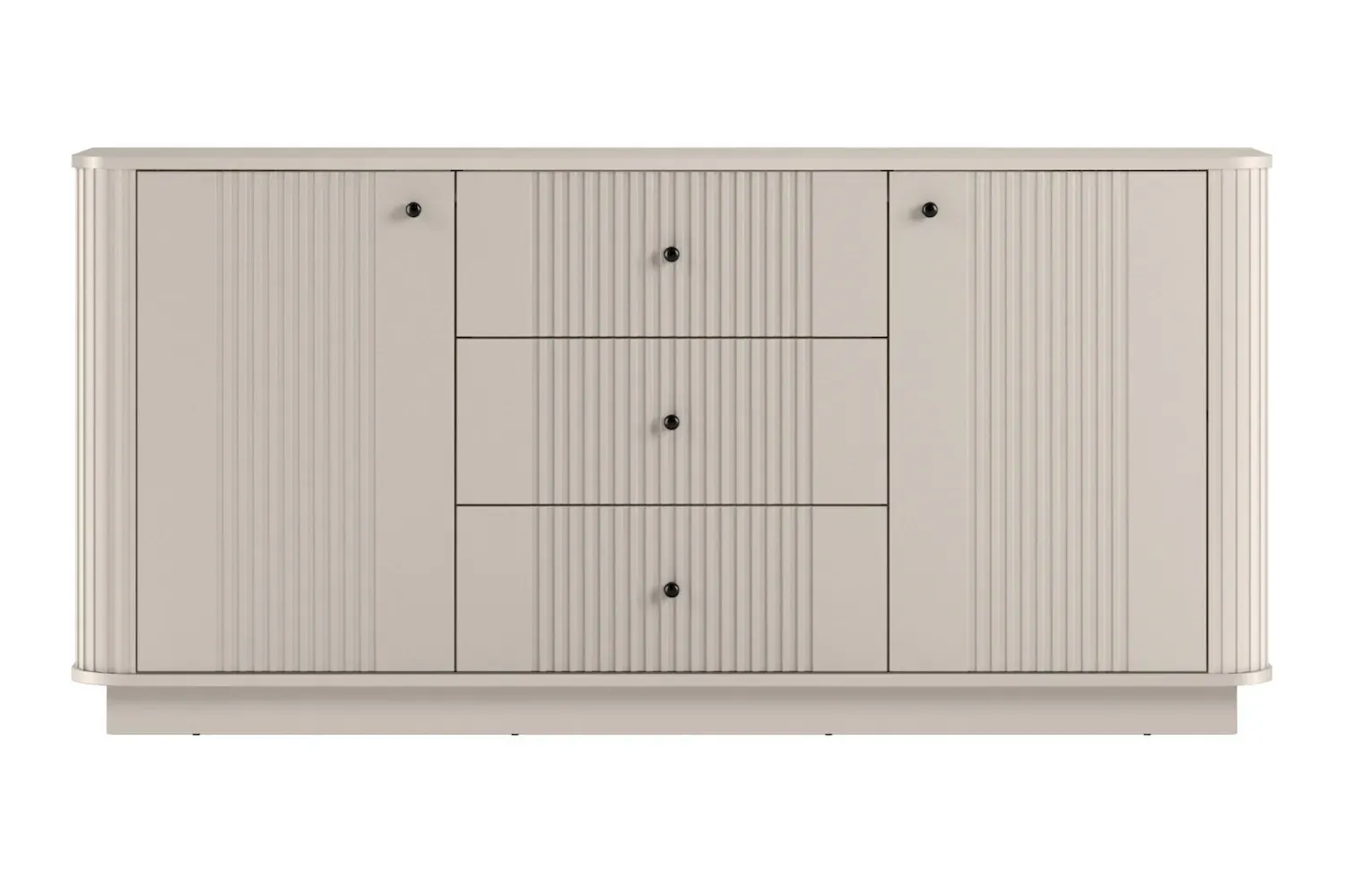 Komoda 2-drzwiowa z 3 szufladami VESPER 160 ryflowany front - cashmere czarne uchwyty cokół - B_169438