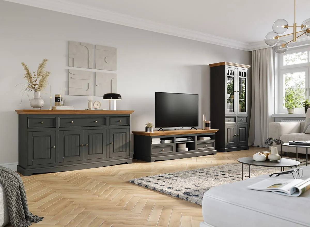 Komoda 4-drzwiowa z 3 szufladami BELLUNO ELEGANTE grafit, dąb - PL004G/D