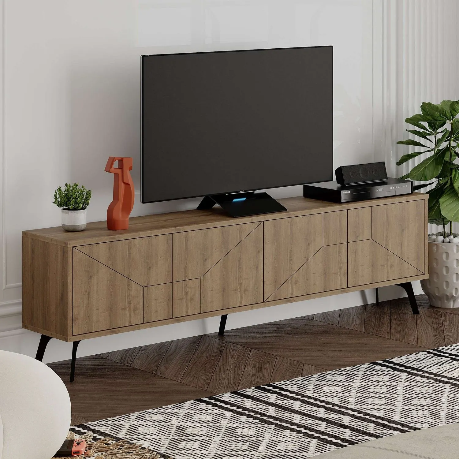 Szafka RTV 4-drzwiowa DUNE 180 cm efekt drewna