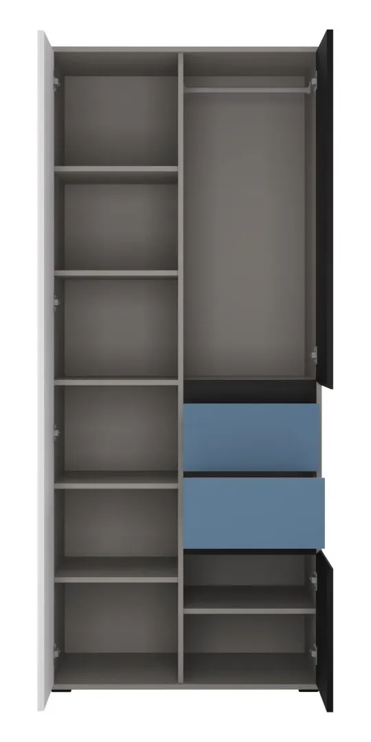 Szafa 3-drzwiowa z 2 szufladami LASER Szary, Czarny, Biały, Niebieski LASS01B - 6000000001590