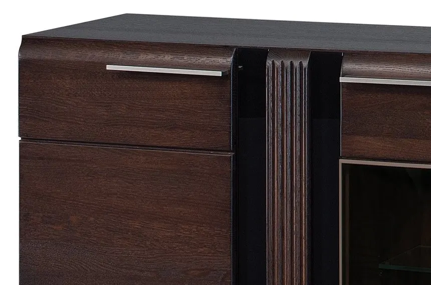 Komoda z witryną 3-drzwiowa PORTI 180 cm drewniana dąb czekoladowy - TH-100-0858