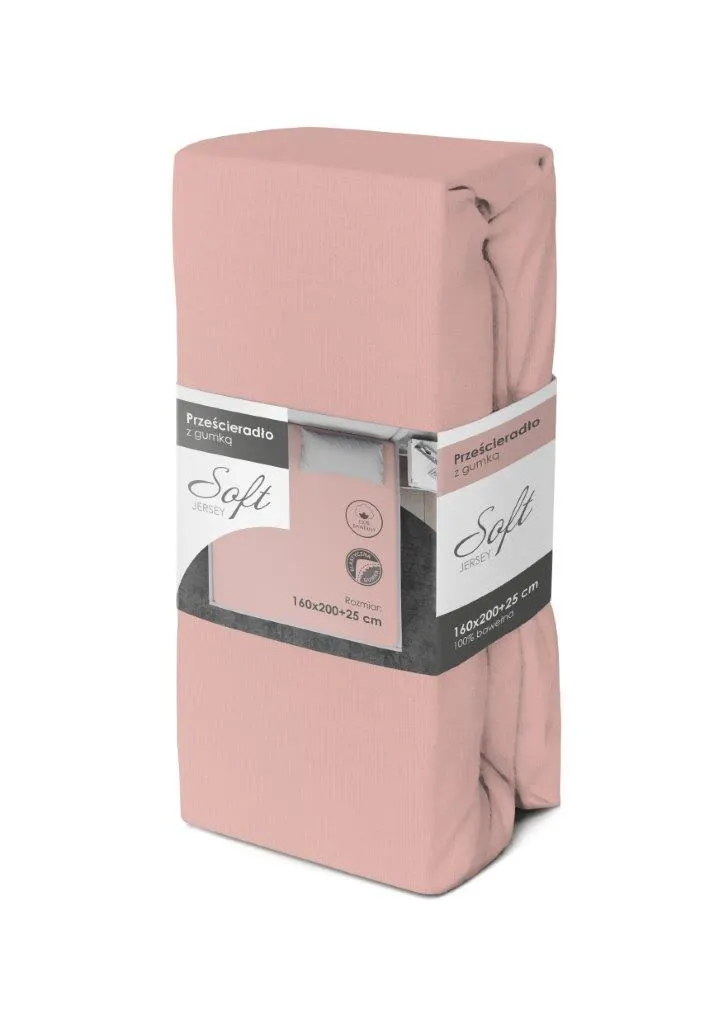 Prześcieradło z gumką SOFT 160X200+25 jersey bawełna różowy Poduszka, Wystrój domu